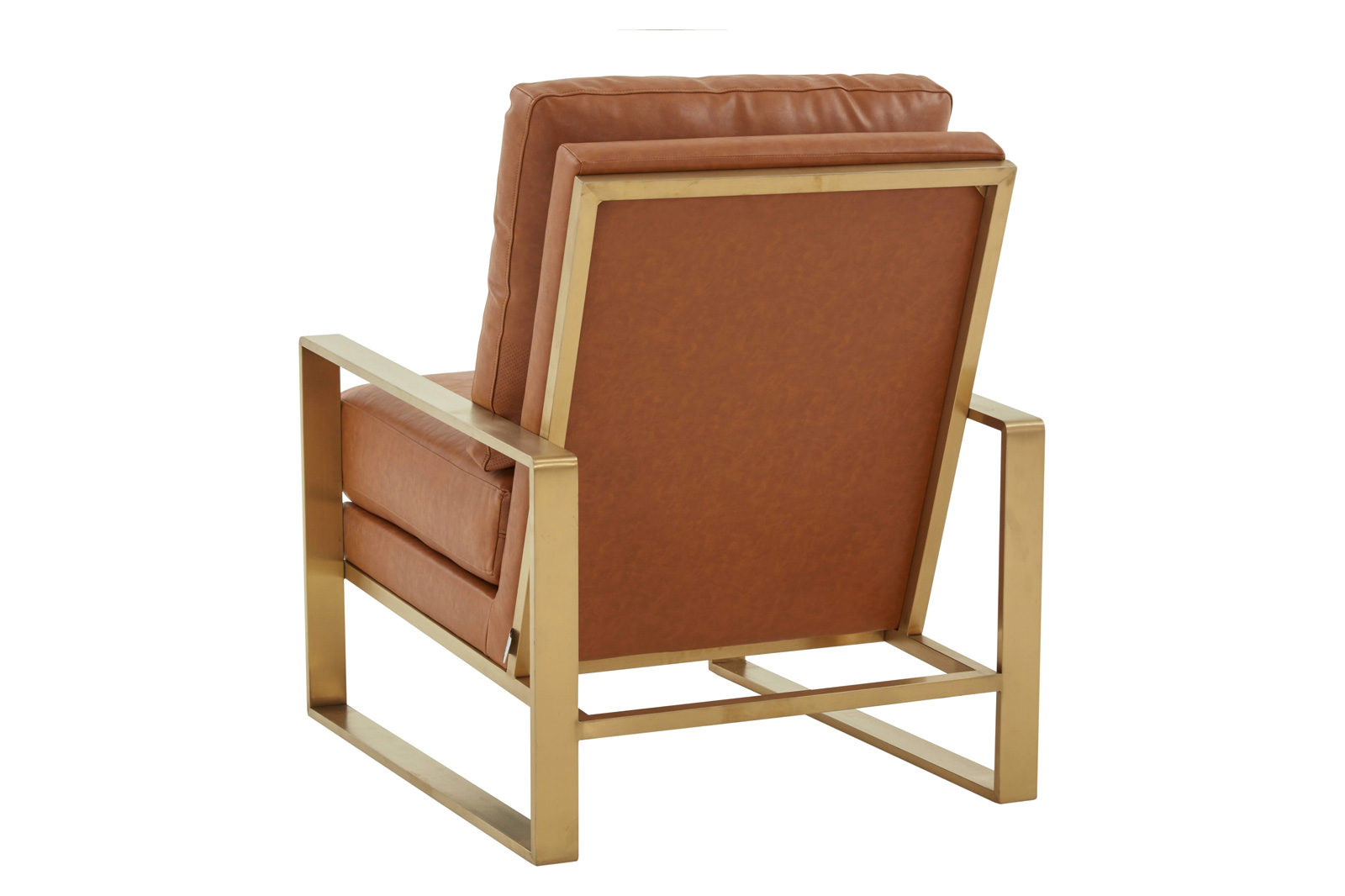 LeisureMod Jefferson Leather Modern Design Accent Armchair With Elegant Gold Frame - Cognac Tan