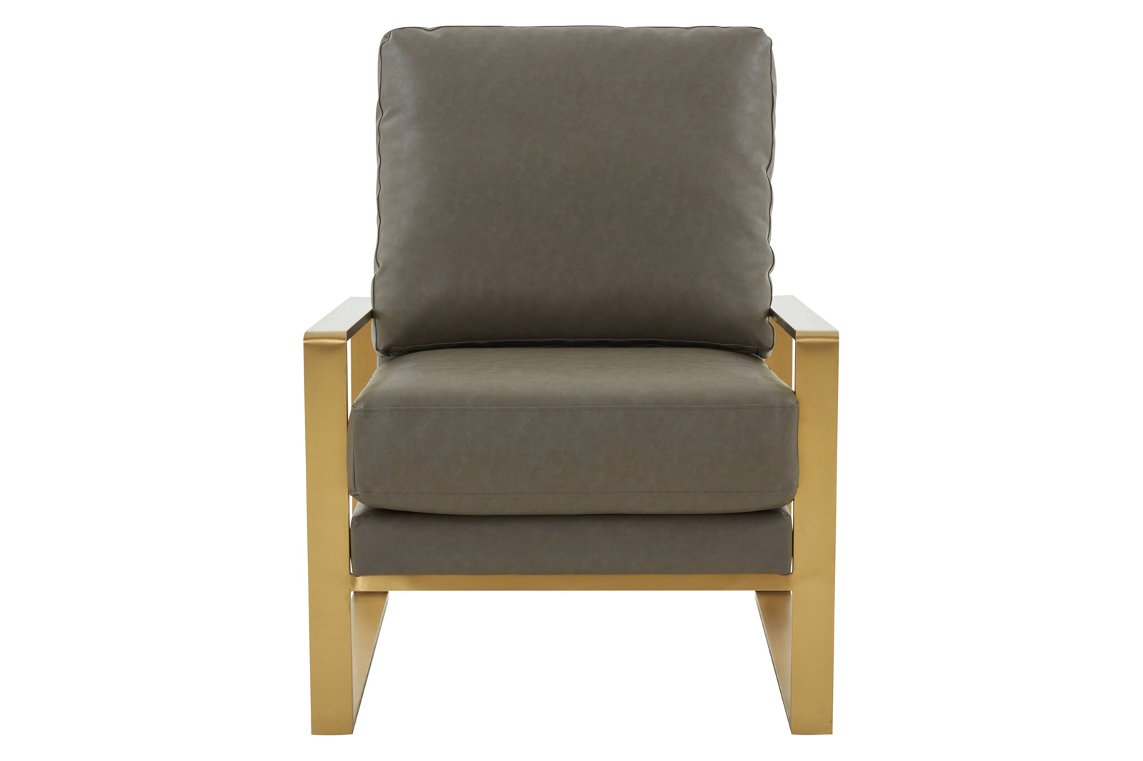 LeisureMod™ Jefferson Leather Modern Design Accent Armchair With Elegant Gold Frame - Gray