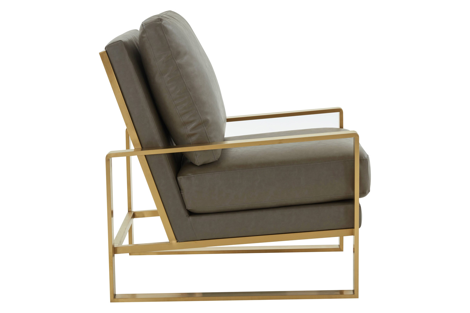 LeisureMod™ Jefferson Leather Modern Design Accent Armchair With Elegant Gold Frame - Gray