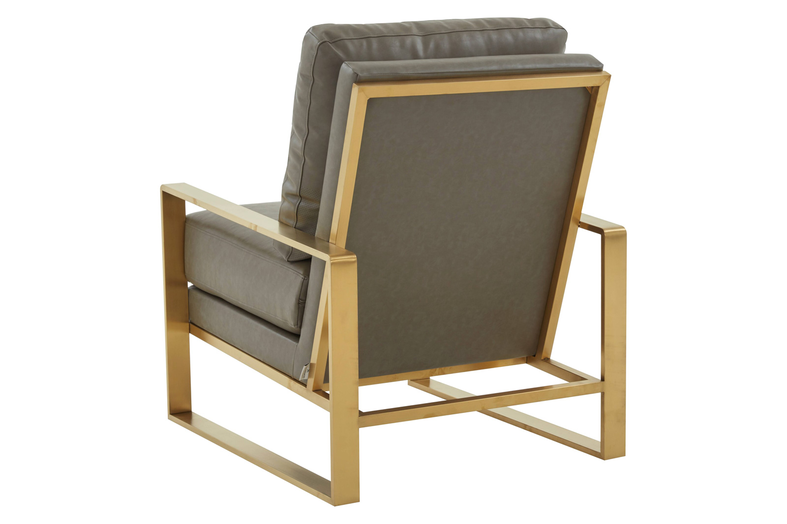 LeisureMod™ Jefferson Leather Modern Design Accent Armchair With Elegant Gold Frame - Gray