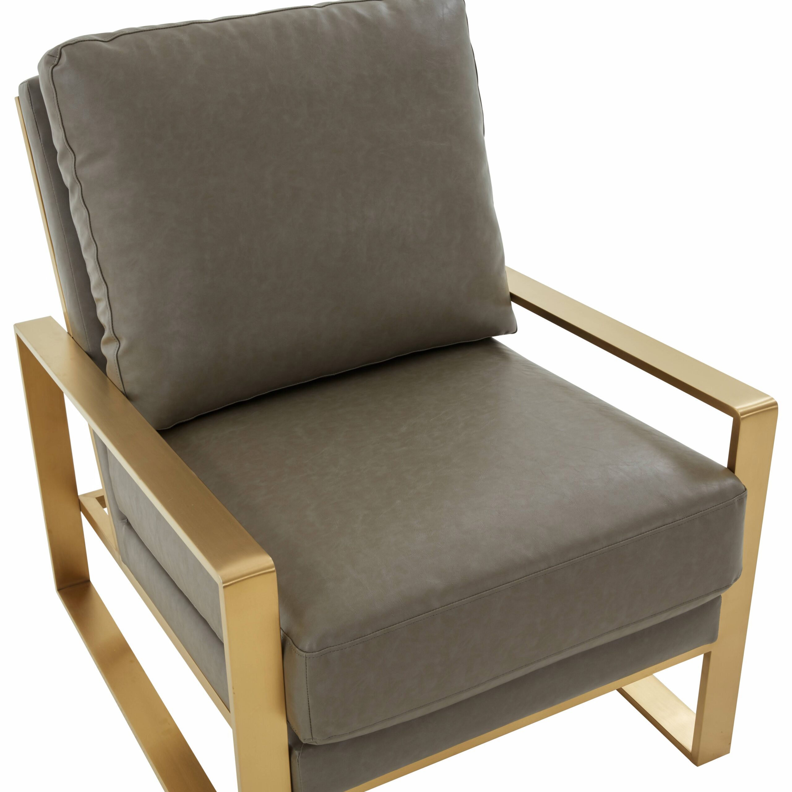 LeisureMod™ Jefferson Leather Modern Design Accent Armchair With Elegant Gold Frame - Gray