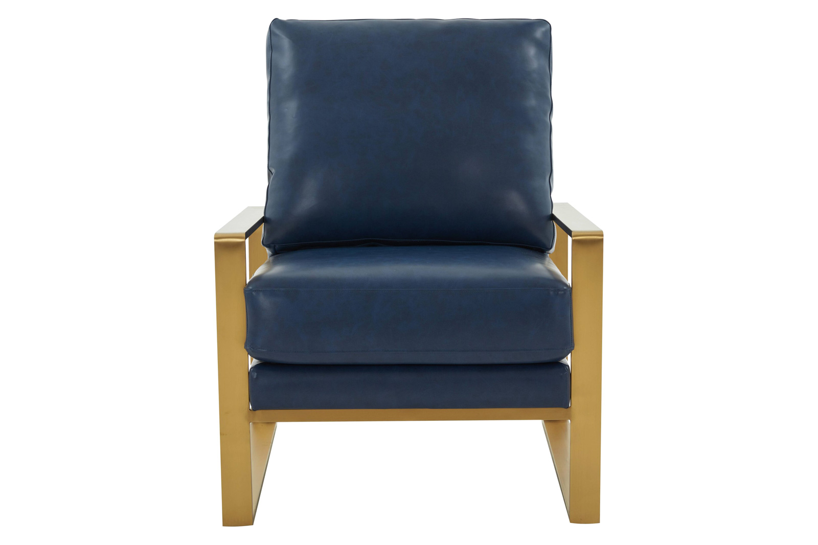 LeisureMod™ Jefferson Leather Modern Design Accent Armchair With Elegant Gold Frame - Navy Blue