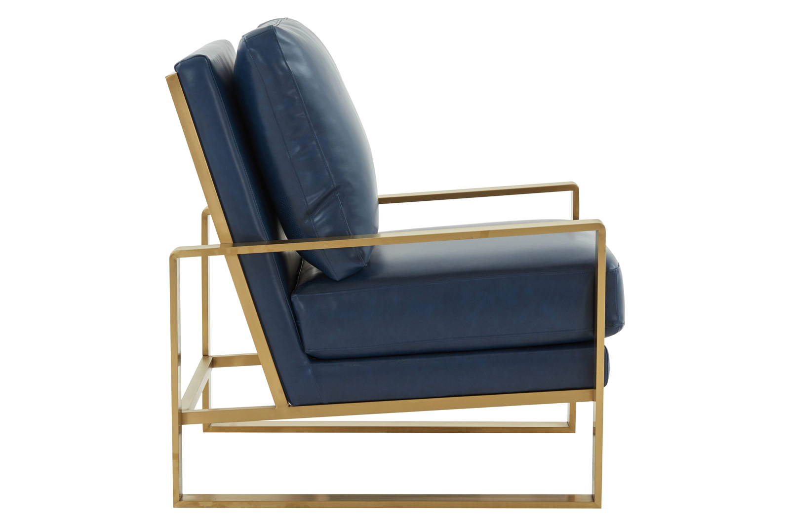 LeisureMod™ Jefferson Leather Modern Design Accent Armchair With Elegant Gold Frame - Navy Blue