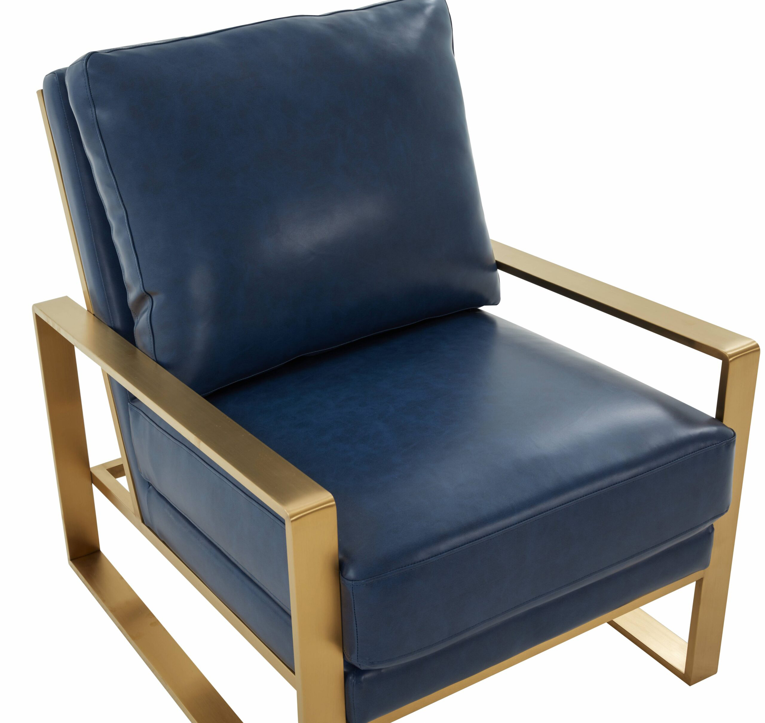 LeisureMod™ Jefferson Leather Modern Design Accent Armchair With Elegant Gold Frame - Navy Blue