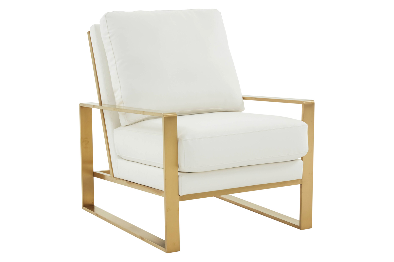 LeisureMod Jefferson Leather Modern Design Accent Armchair With Elegant Gold Frame