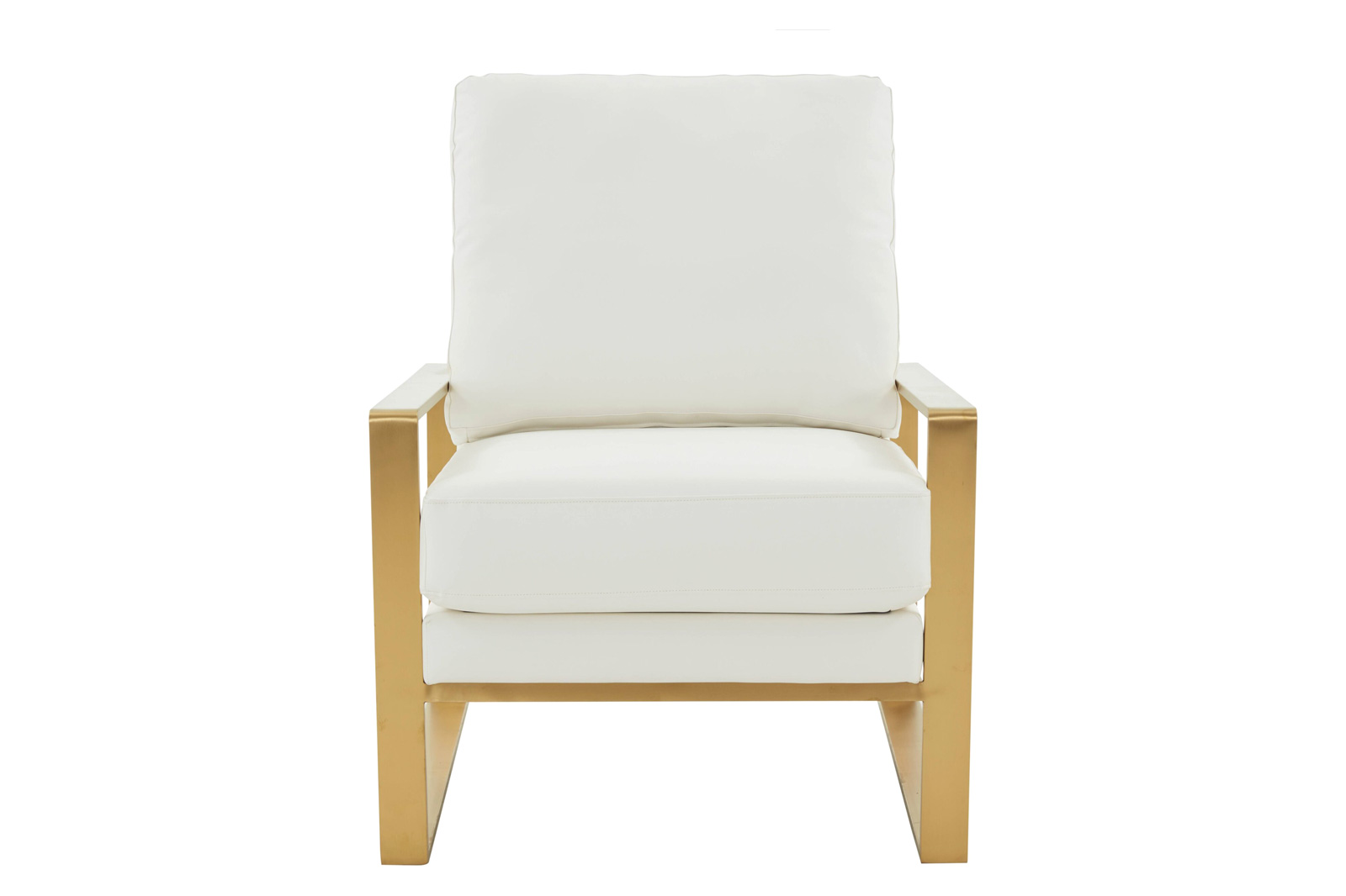 LeisureMod Jefferson Leather Modern Design Accent Armchair With Elegant Gold Frame - White