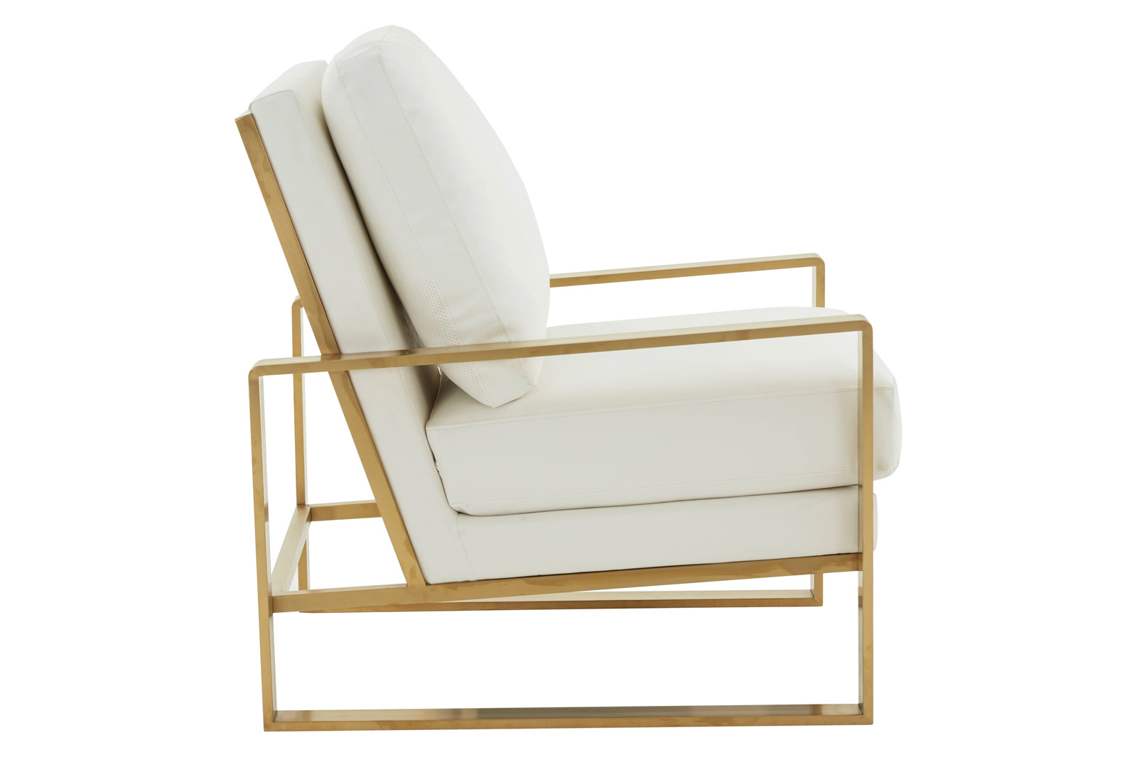 LeisureMod Jefferson Leather Modern Design Accent Armchair With Elegant Gold Frame - White