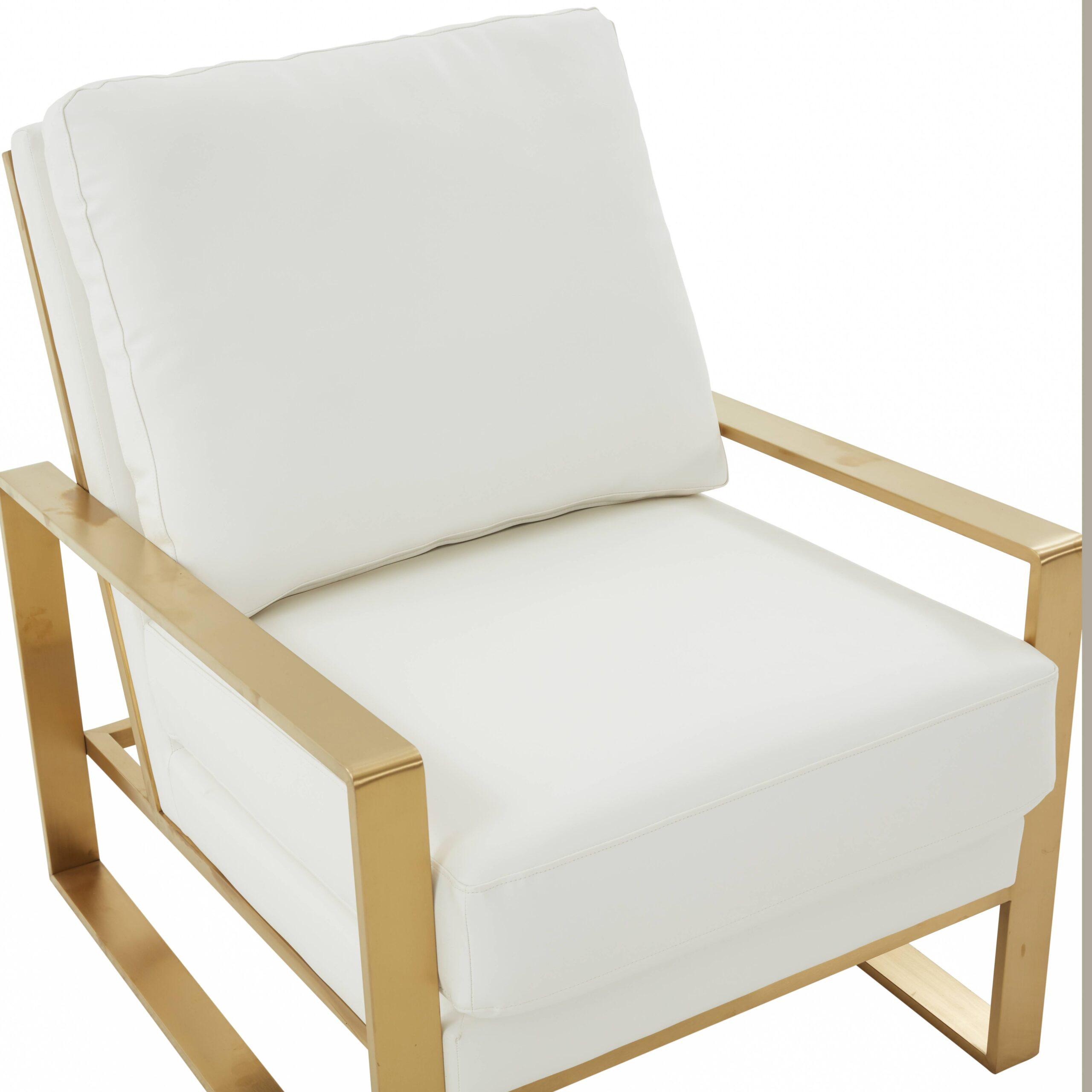 LeisureMod Jefferson Leather Modern Design Accent Armchair With Elegant Gold Frame - White