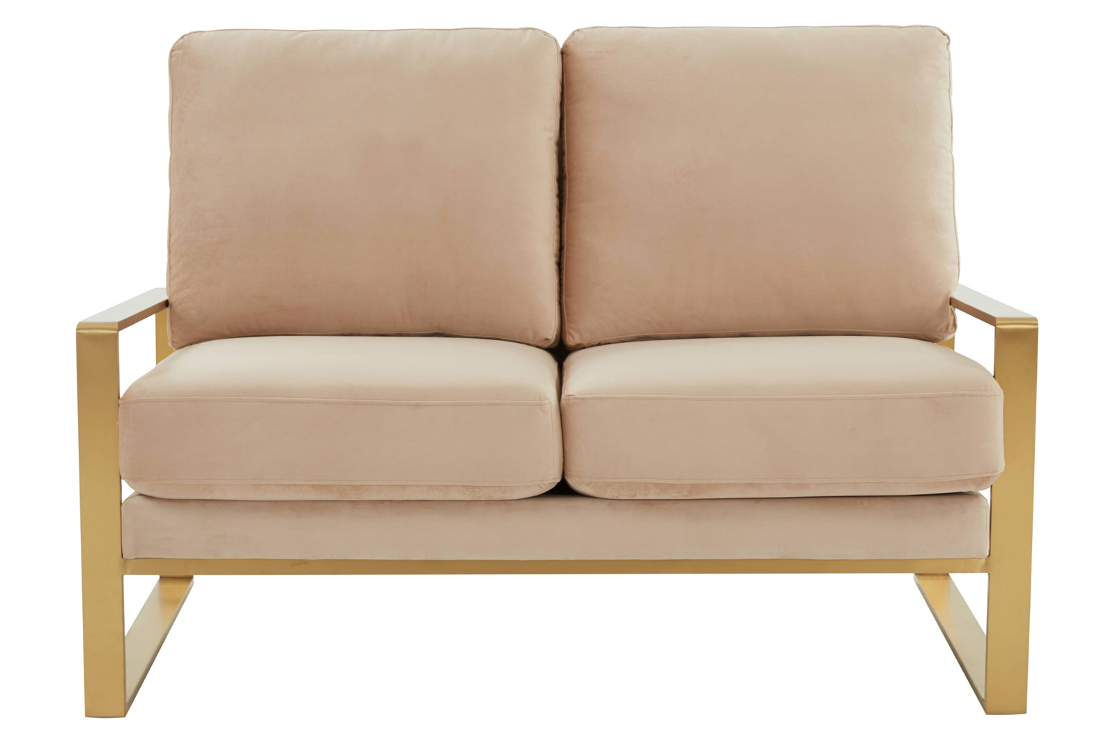 LeisureMod Jefferson Contemporary Modern Velvet Loveseat With Gold Frame - Beige