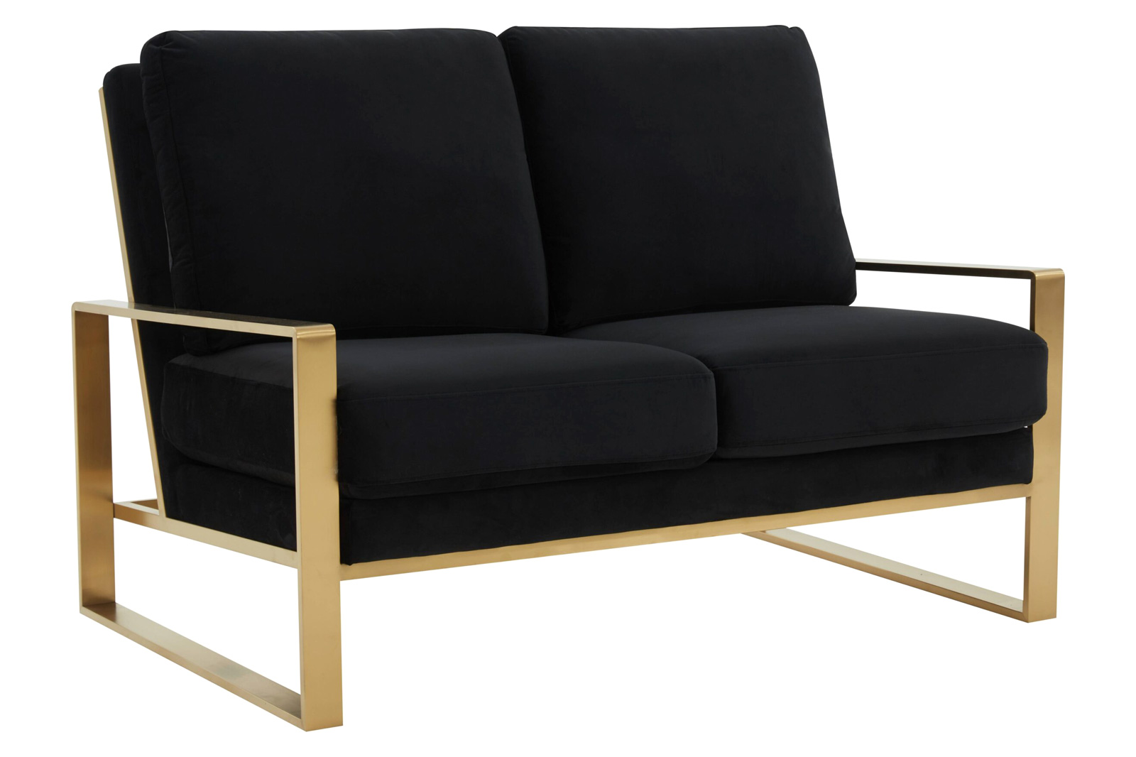 LeisureMod Jefferson Contemporary Modern Velvet Loveseat With Gold Frame