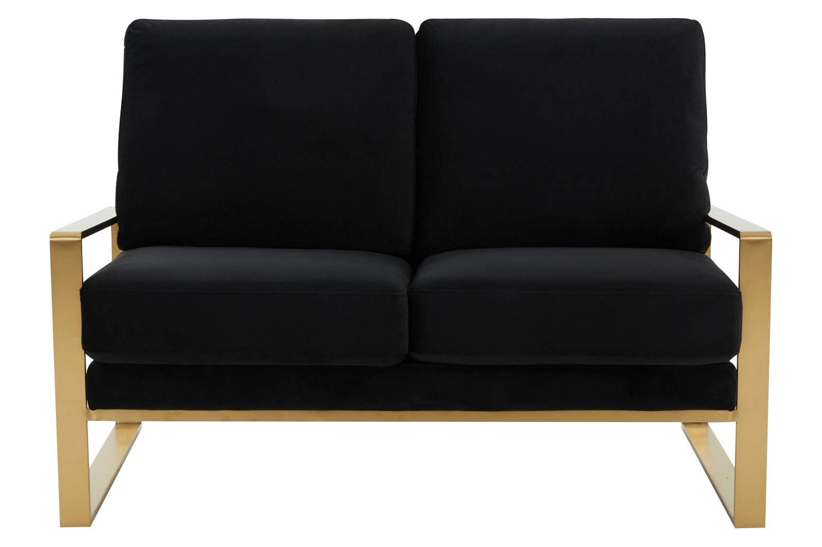 LeisureMod Jefferson Contemporary Modern Velvet Loveseat With Gold Frame - Black