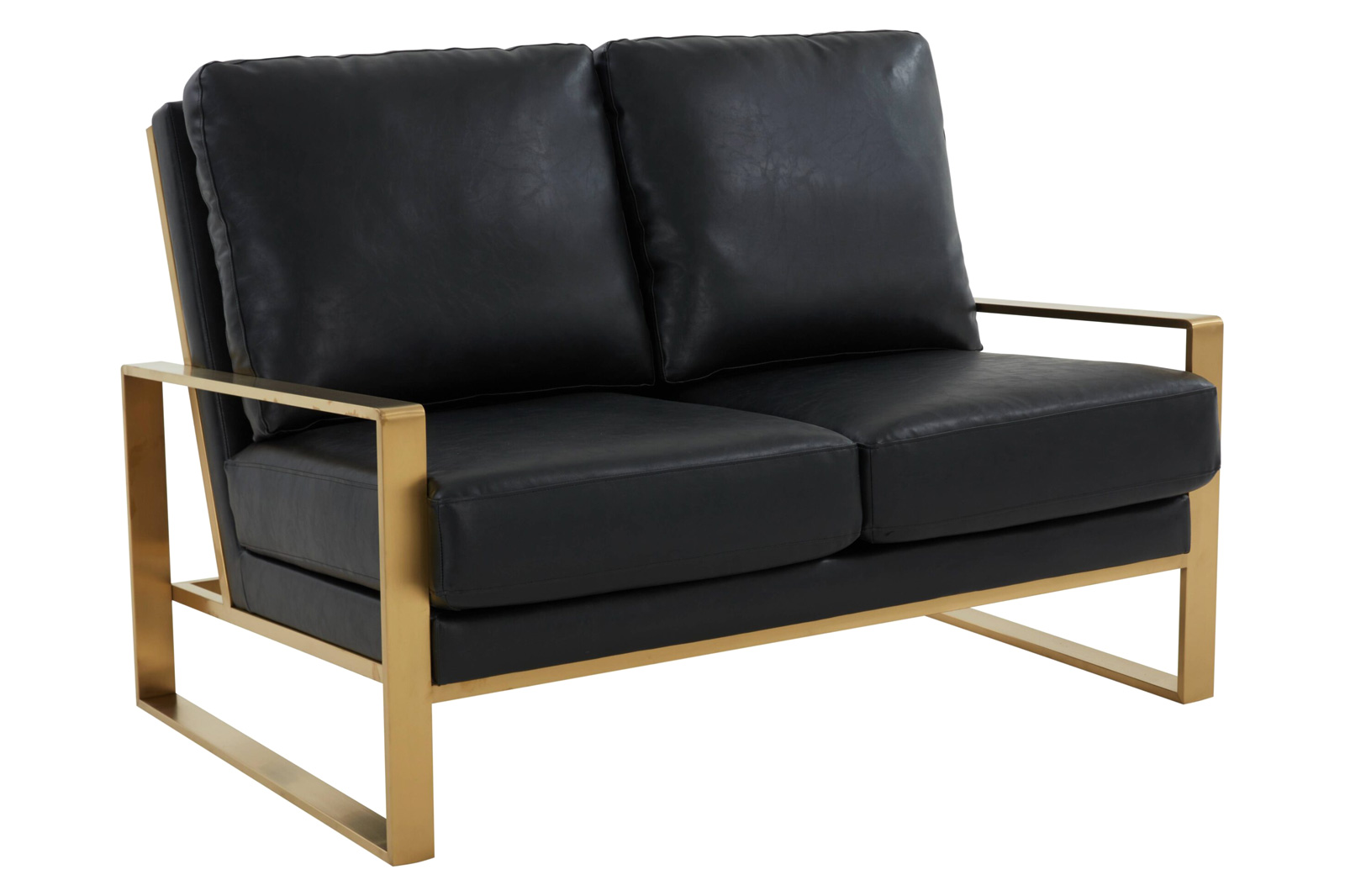 LeisureMod Jefferson Contemporary Modern Faux Leather Loveseat With Gold Frame