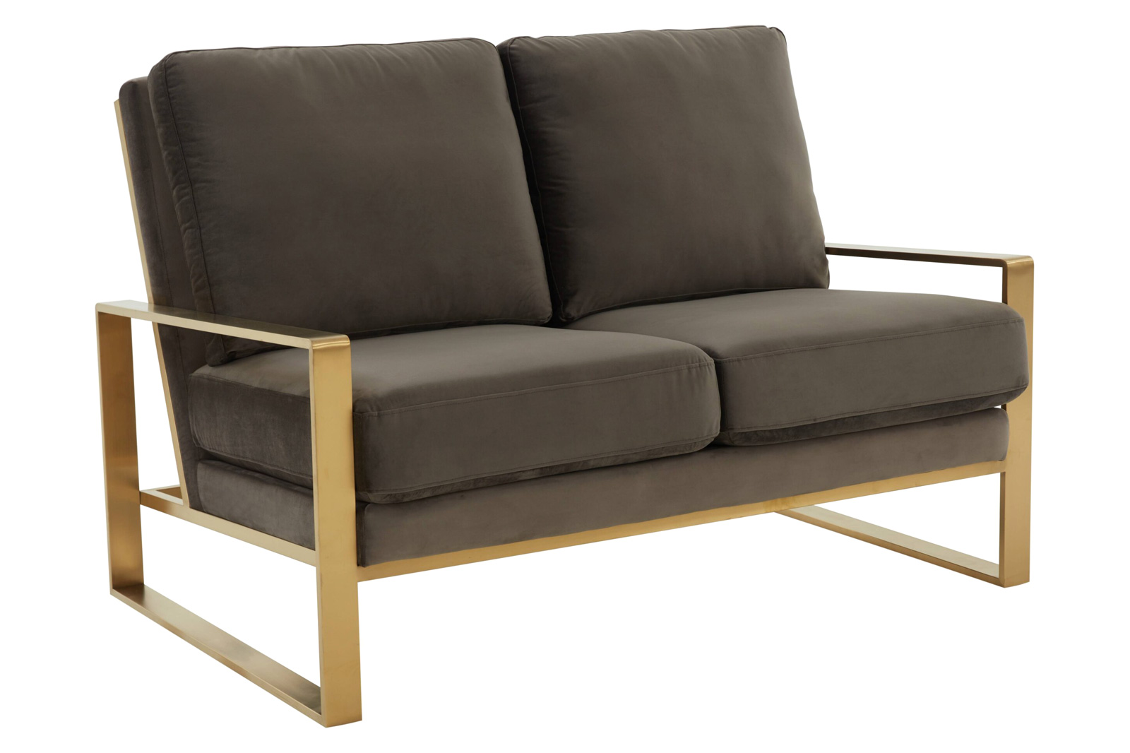 LeisureMod Jefferson Contemporary Modern Velvet Loveseat With Gold Frame