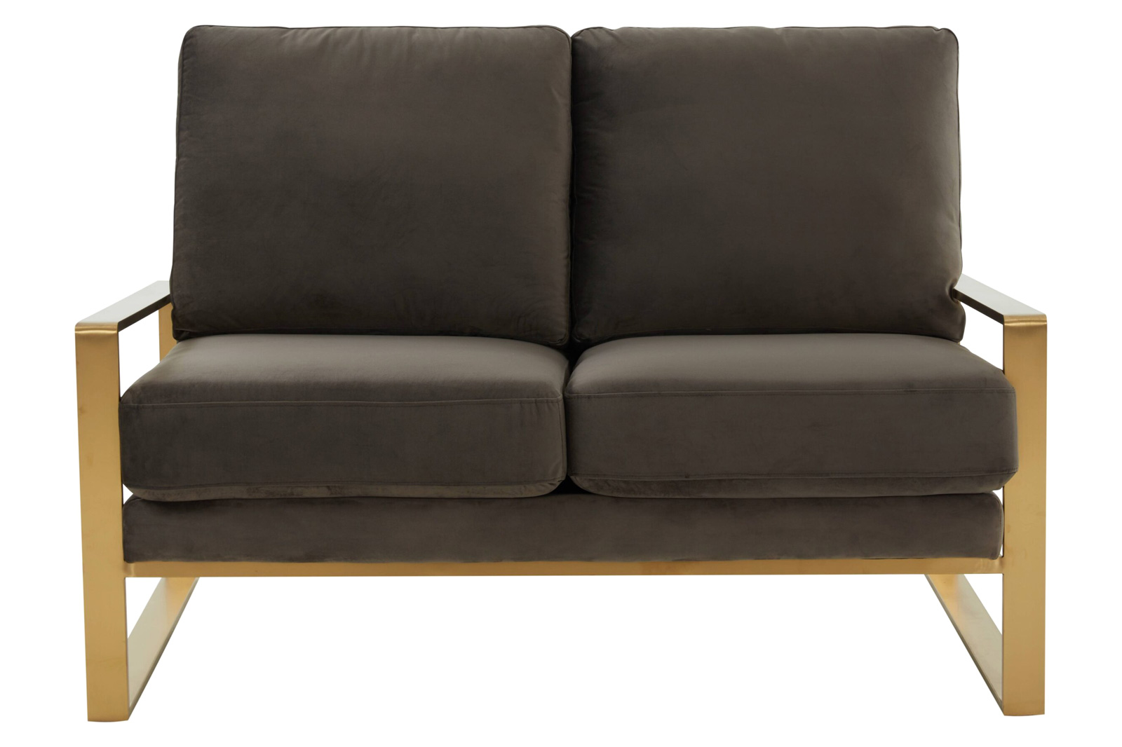 LeisureMod Jefferson Contemporary Modern Velvet Loveseat With Gold Frame - Dark Gray