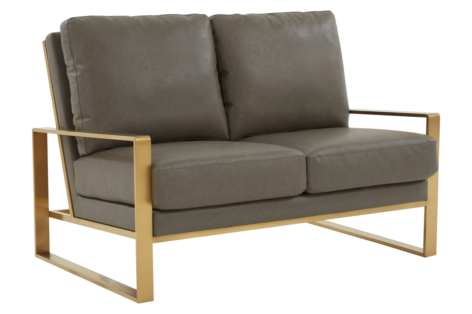 LeisureMod Jefferson Contemporary Modern Faux Leather Loveseat With Gold Frame