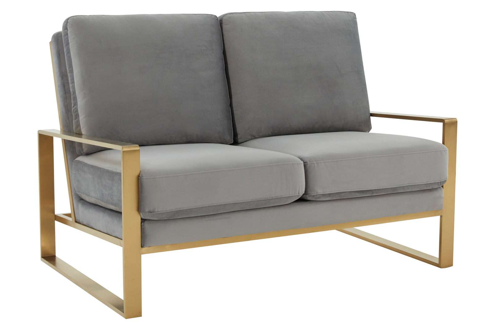 LeisureMod Jefferson Contemporary Modern Velvet Loveseat With Gold Frame