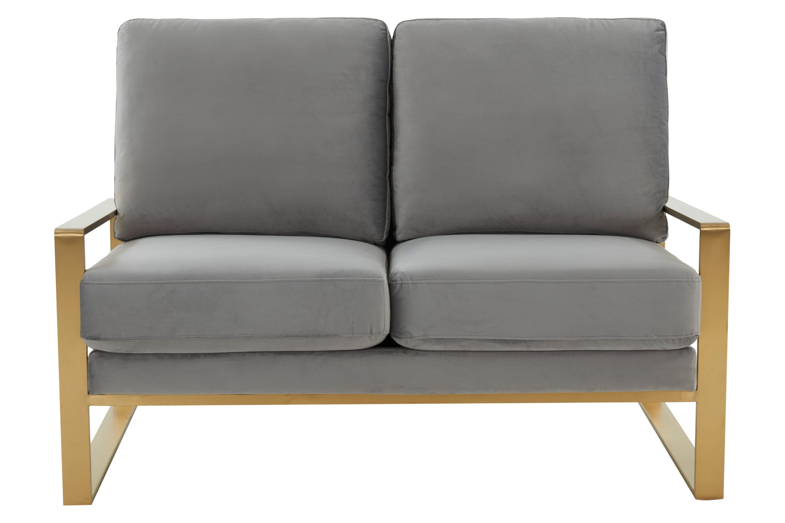 LeisureMod Jefferson Contemporary Modern Velvet Loveseat With Gold Frame - Light Gray