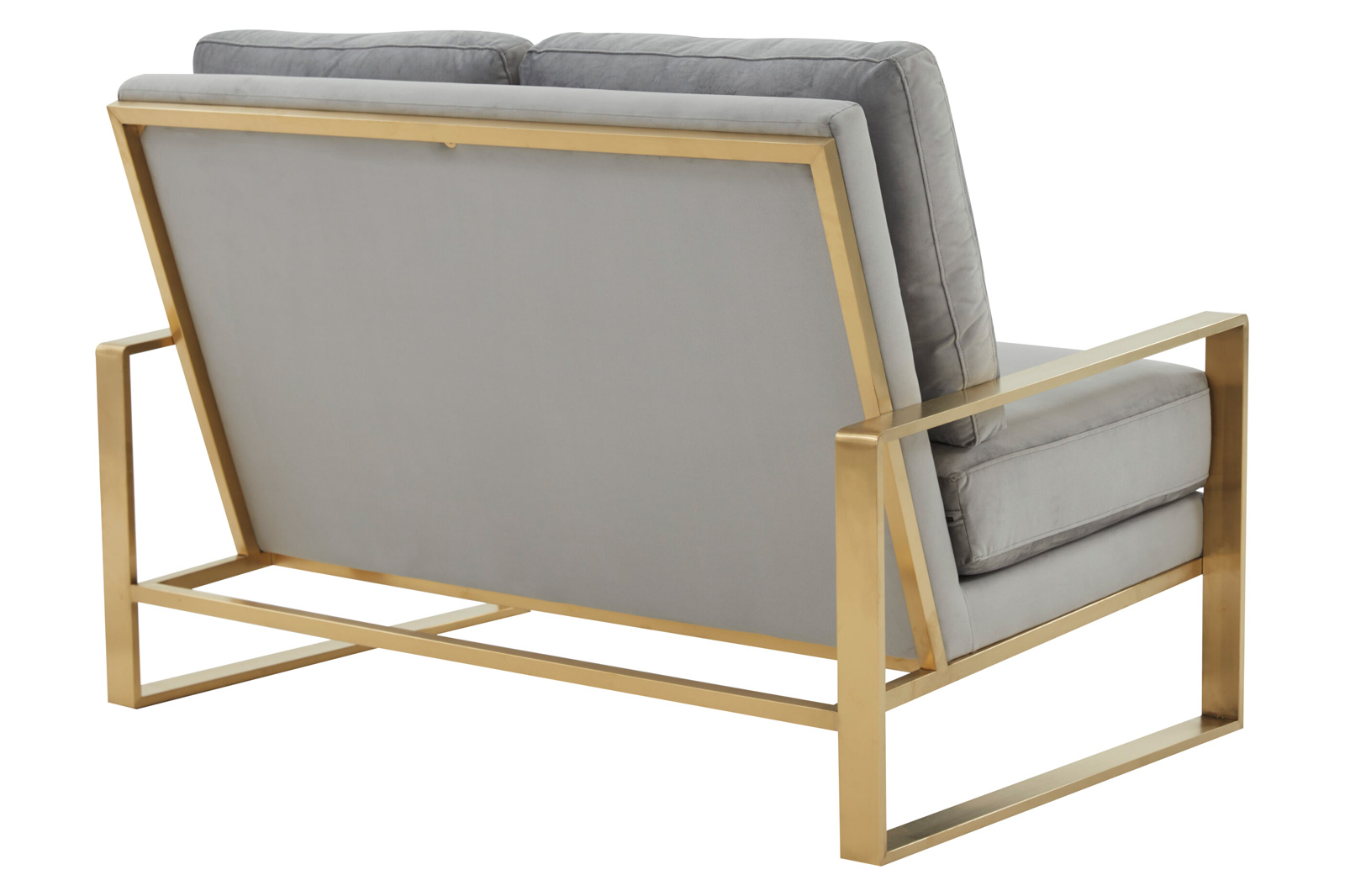 LeisureMod Jefferson Contemporary Modern Velvet Loveseat With Gold Frame - Light Gray