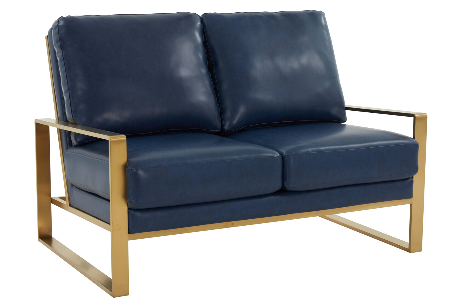 LeisureMod Jefferson Contemporary Modern Faux Leather Loveseat With Gold Frame