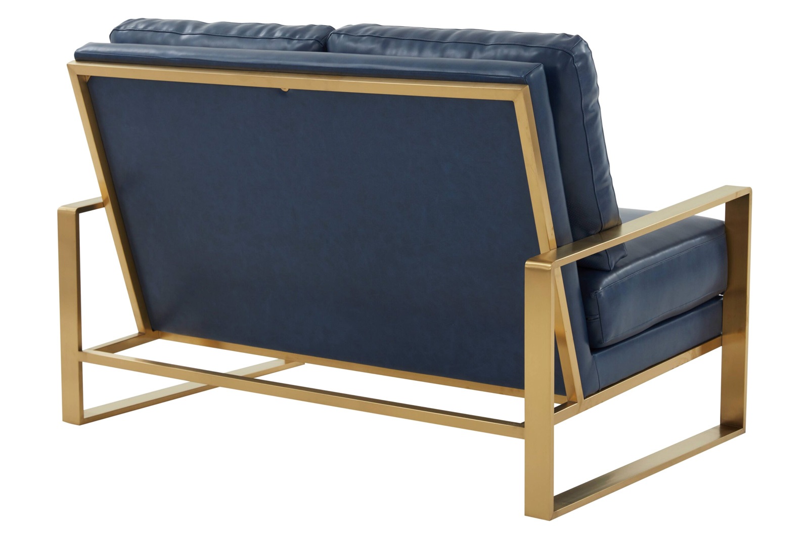 LeisureMod Jefferson Contemporary Modern Faux Leather Loveseat With Gold Frame - Navy Blue