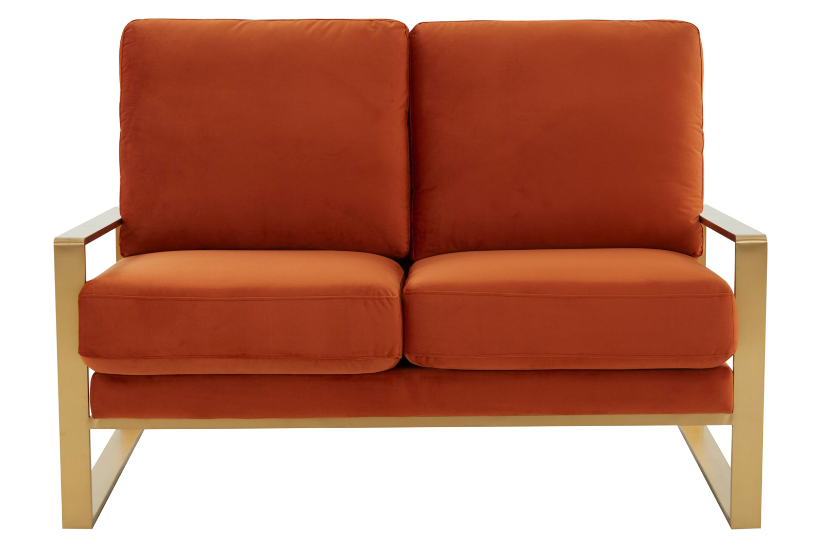 LeisureMod Jefferson Contemporary Modern Velvet Loveseat With Gold Frame - Orange