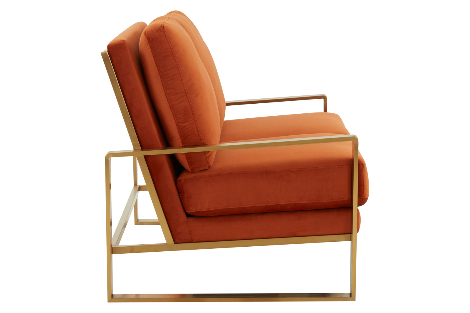 LeisureMod Jefferson Contemporary Modern Velvet Loveseat With Gold Frame - Orange