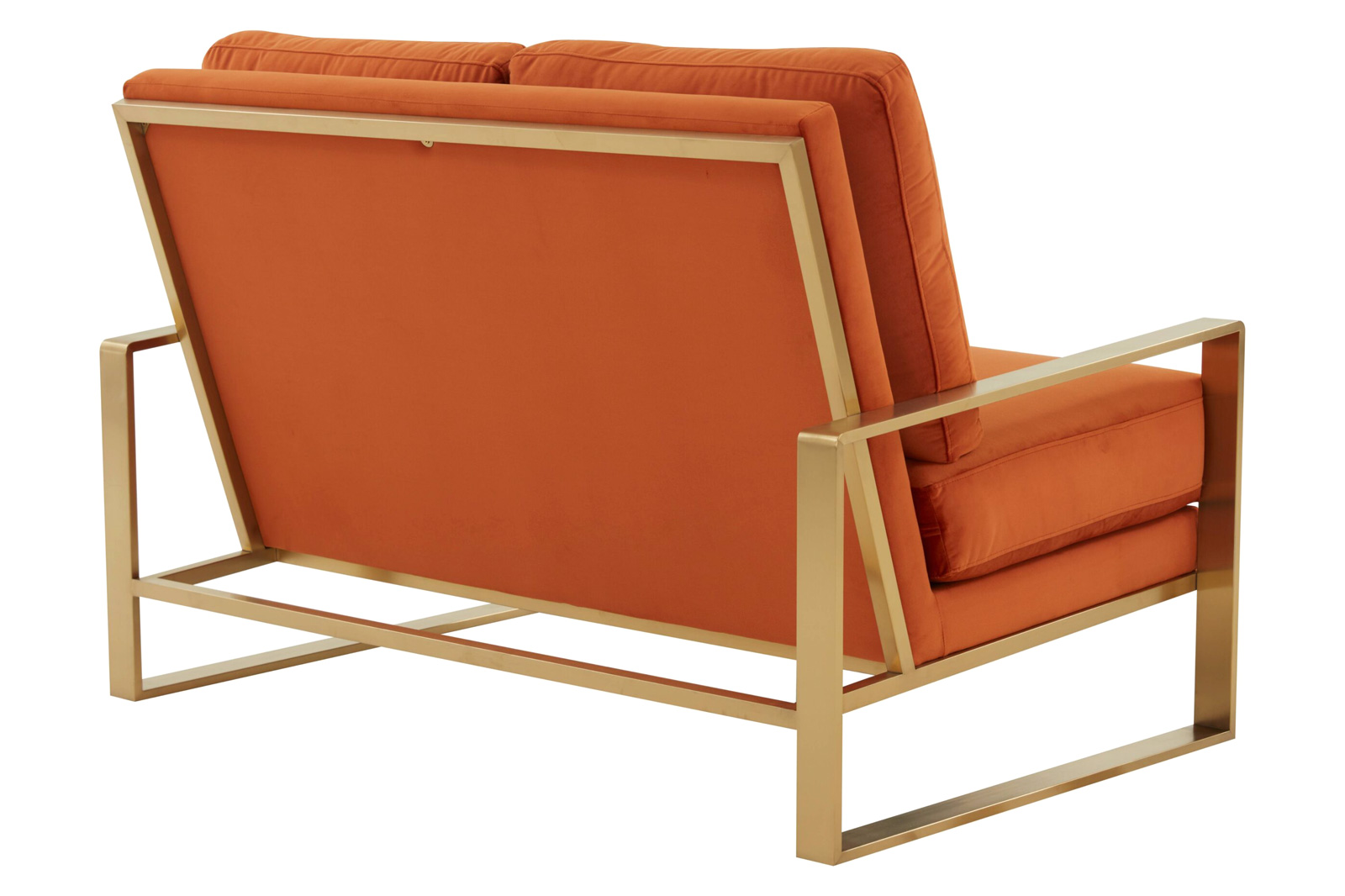 LeisureMod Jefferson Contemporary Modern Velvet Loveseat With Gold Frame - Orange