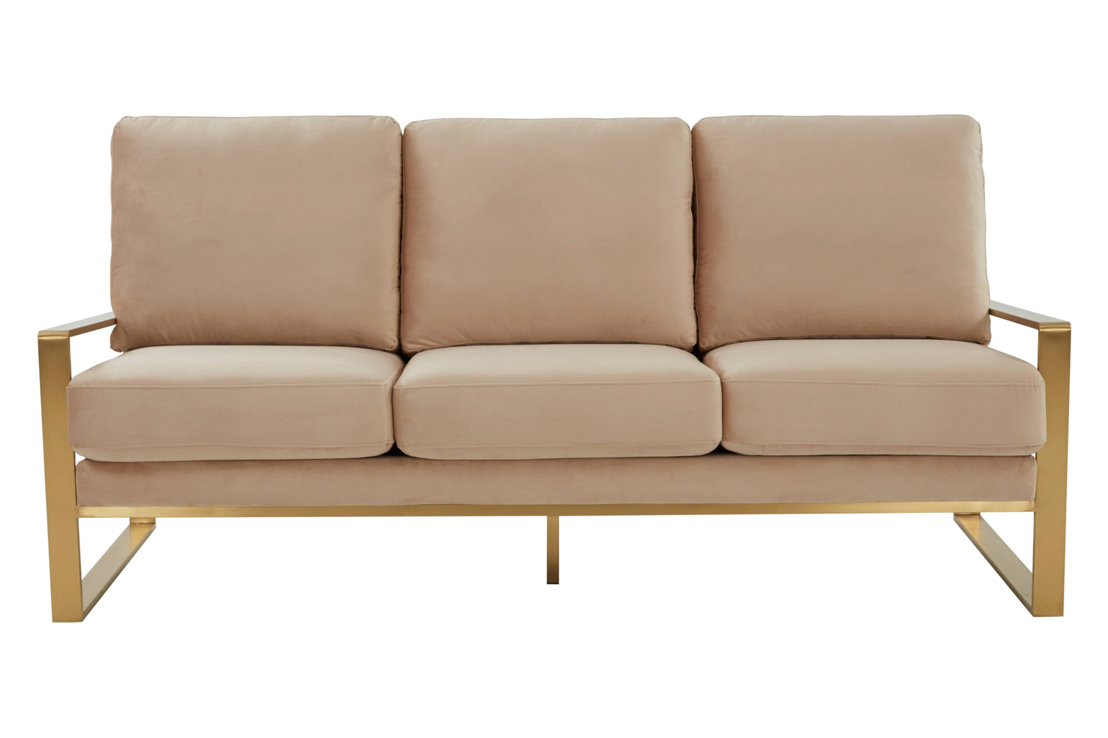 LeisureMod Jefferson Contemporary Modern Design Velvet Sofa With Gold Frame - Beige