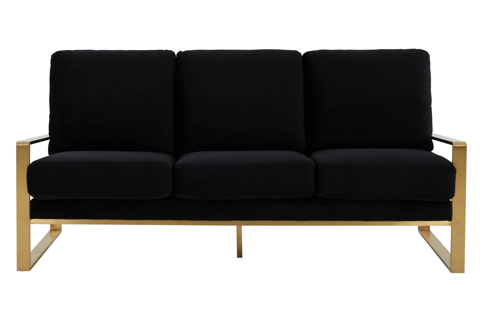 LeisureMod Jefferson Contemporary Modern Design Velvet Sofa With Gold Frame - Black