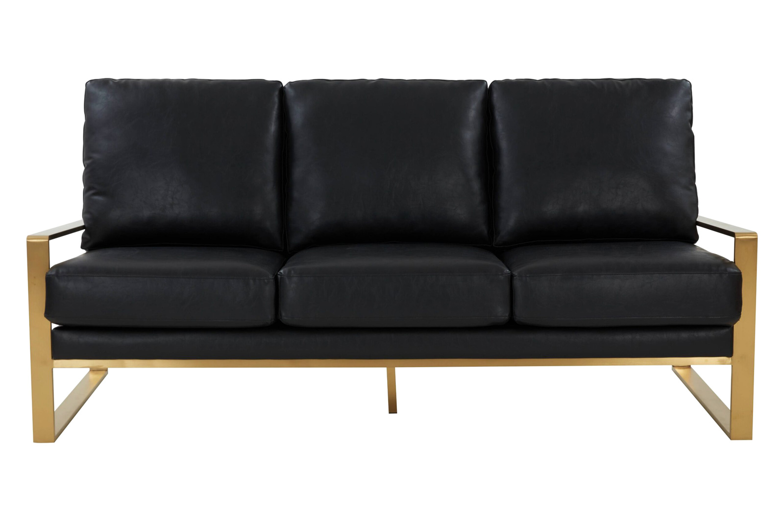 LeisureMod Jefferson Contemporary Modern Design Leather Sofa With Gold Frame - Black