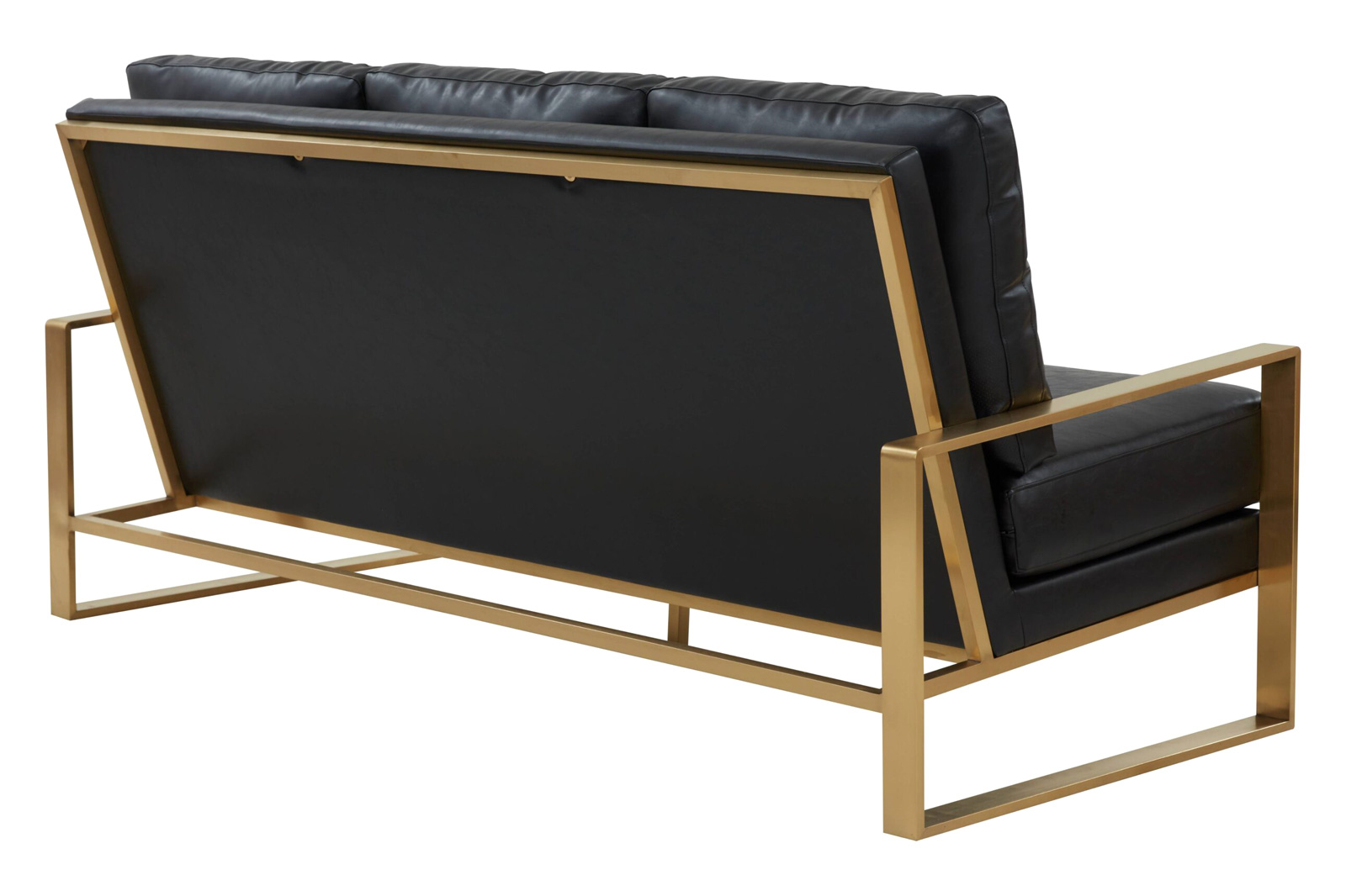 LeisureMod Jefferson Contemporary Modern Design Leather Sofa With Gold Frame - Black