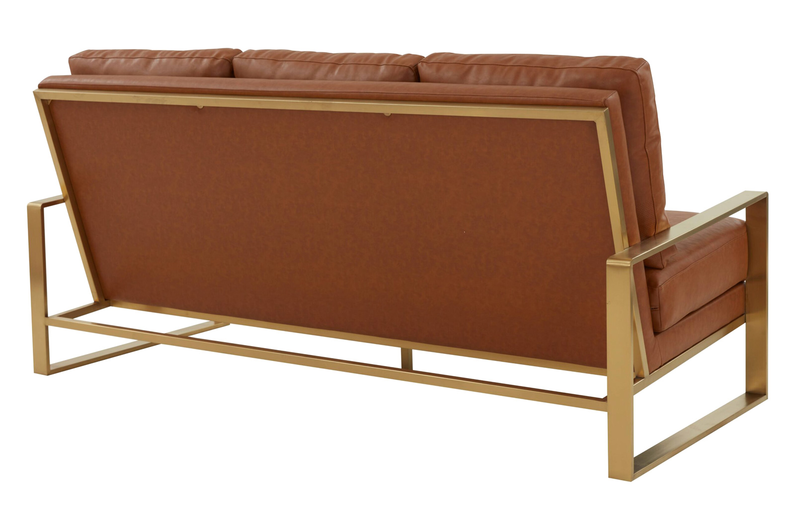 LeisureMod Jefferson Contemporary Modern Design Leather Sofa With Gold Frame - Cognac Tan