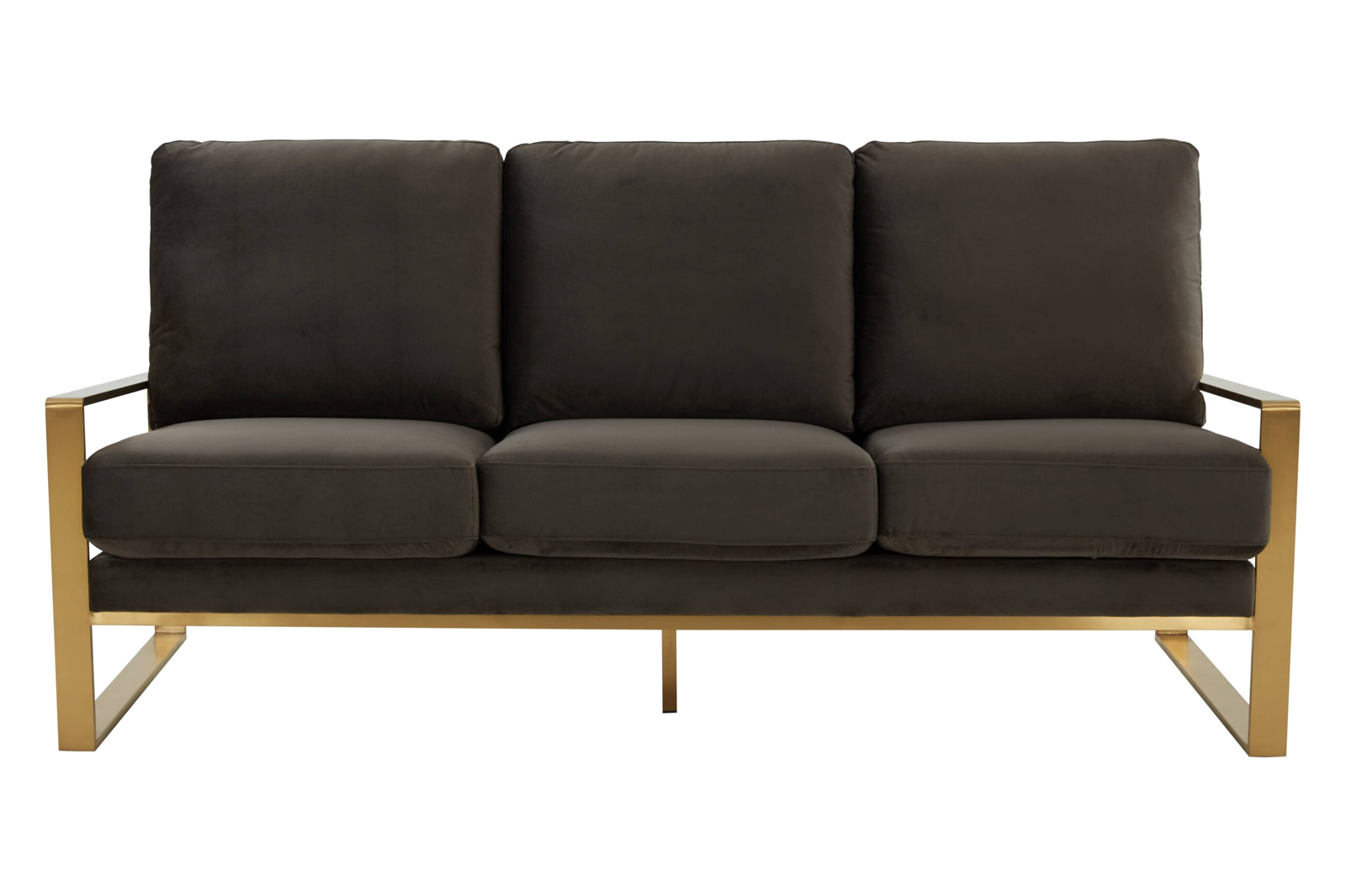 LeisureMod Jefferson Contemporary Modern Design Velvet Sofa With Gold Frame - Dark Gray