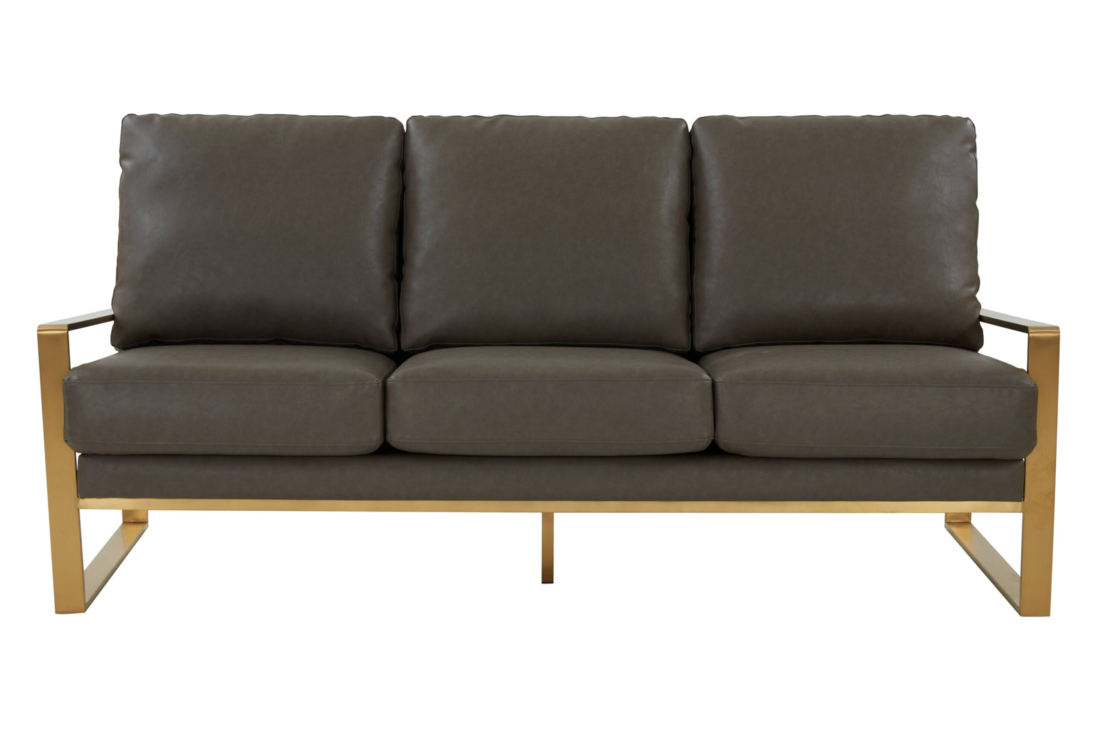 LeisureMod Jefferson Contemporary Modern Design Leather Sofa With Gold Frame - Gray