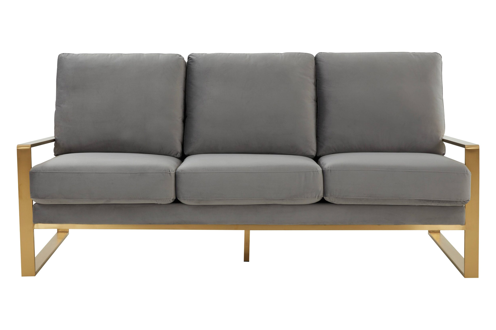 LeisureMod Jefferson Contemporary Modern Design Velvet Sofa With Gold Frame - Light Gray