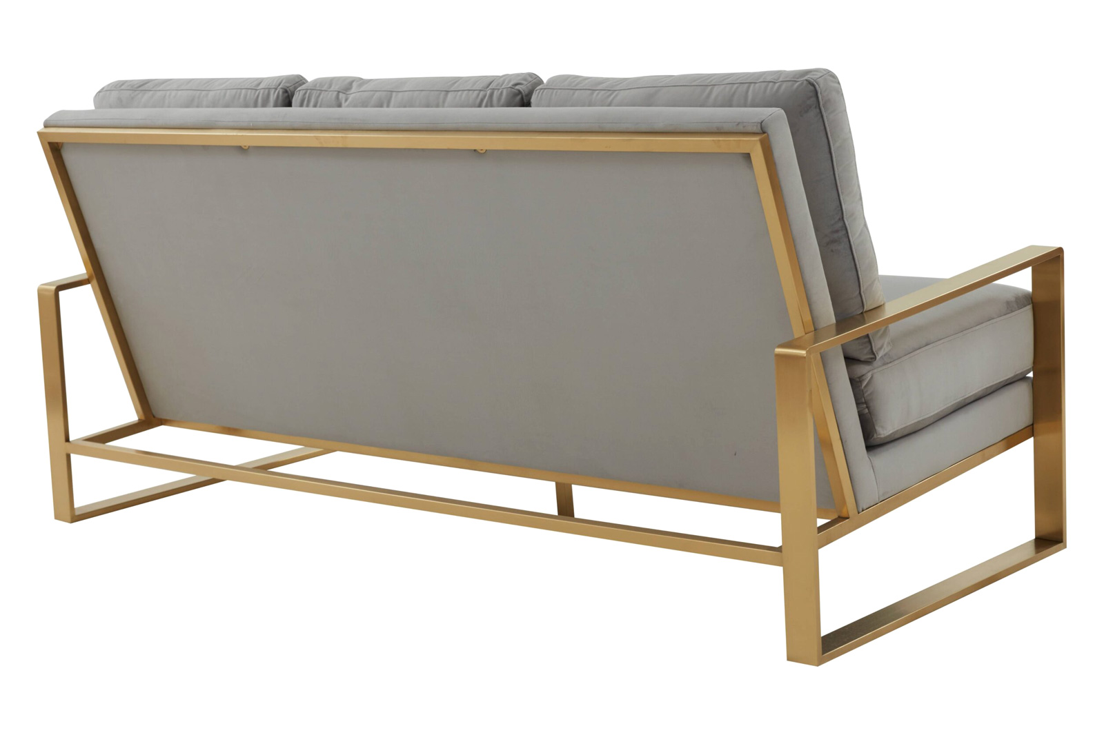 LeisureMod Jefferson Contemporary Modern Design Velvet Sofa With Gold Frame - Light Gray