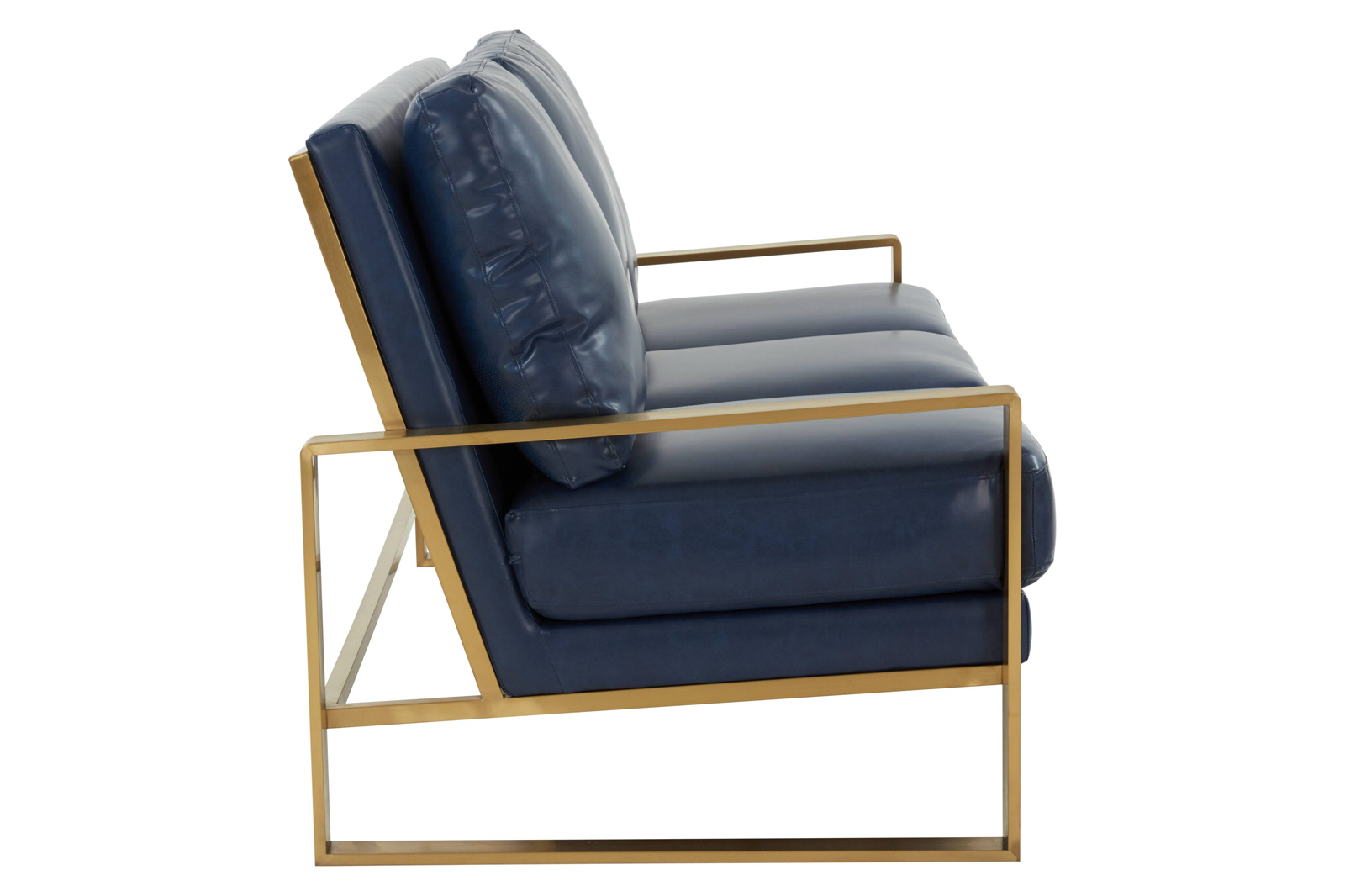 LeisureMod Jefferson Contemporary Modern Design Leather Sofa With Gold Frame - Navy Blue