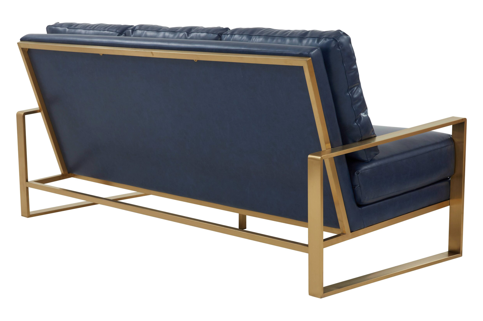 LeisureMod Jefferson Contemporary Modern Design Leather Sofa With Gold Frame - Navy Blue