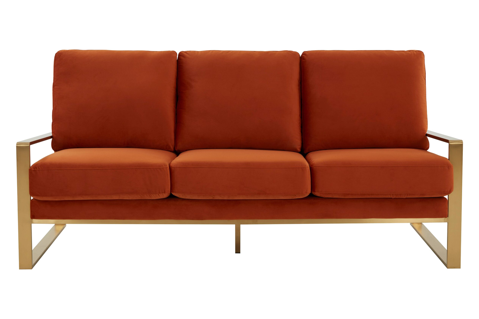 LeisureMod Jefferson Contemporary Modern Design Velvet Sofa With Gold Frame - Orange