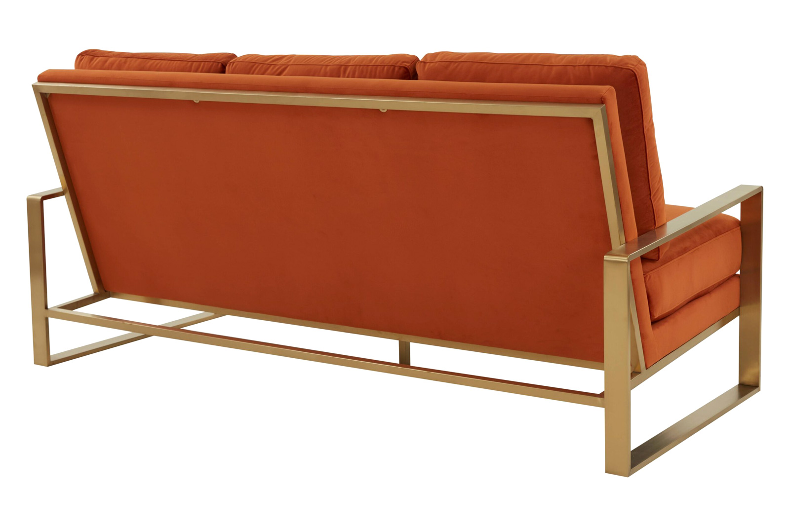 LeisureMod Jefferson Contemporary Modern Design Velvet Sofa With Gold Frame - Orange