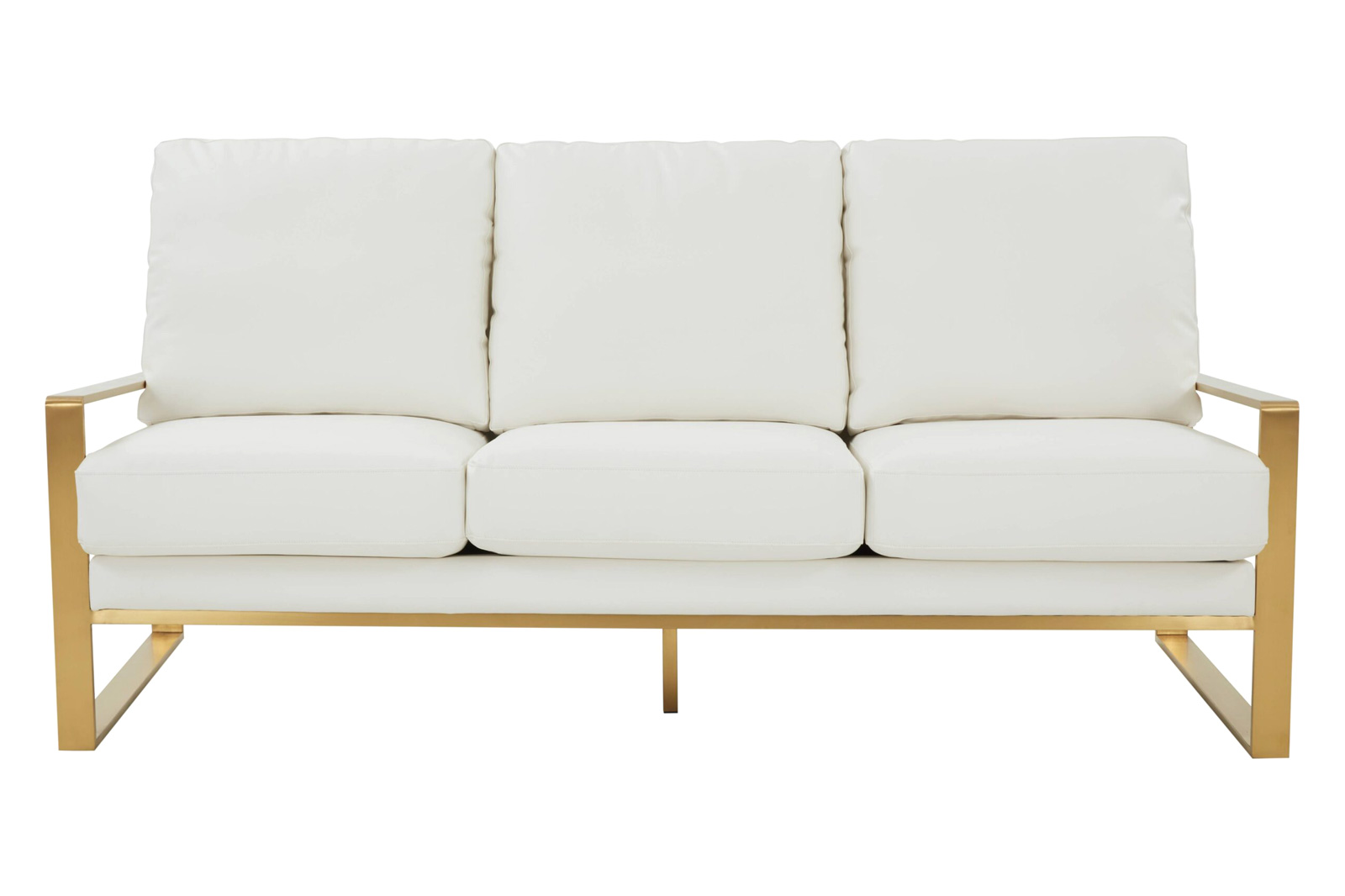 LeisureMod Jefferson Contemporary Modern Design Leather Sofa With Gold Frame - White