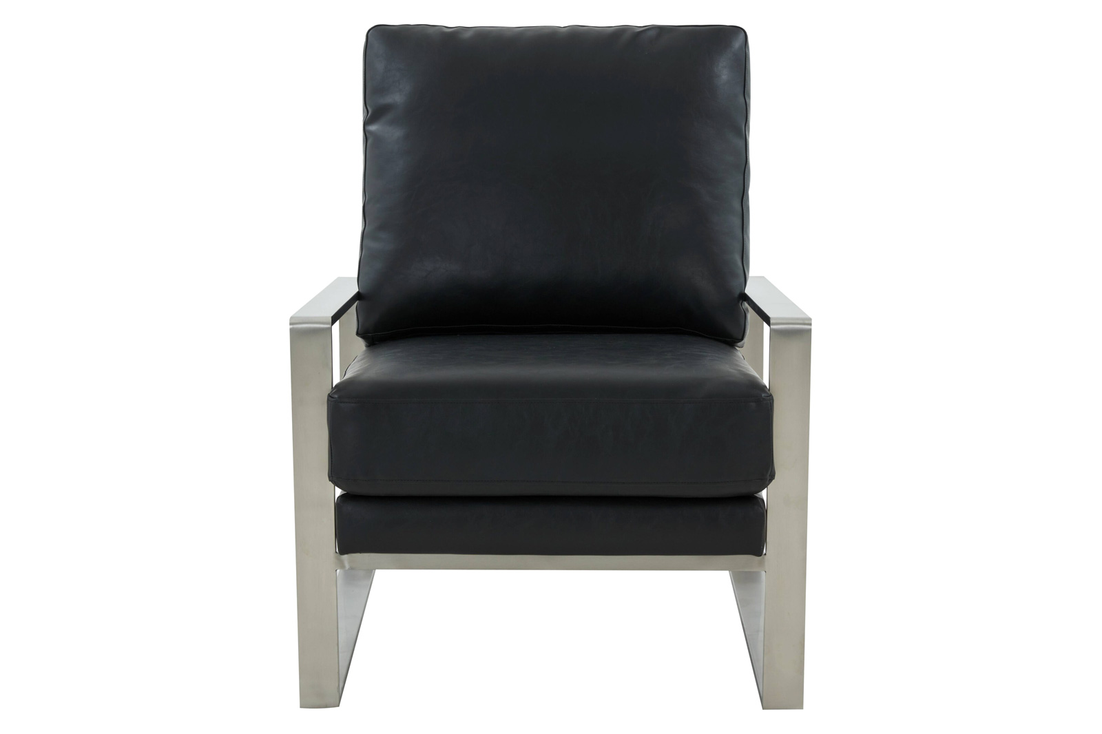 LeisureMod™ Jefferson Leather Modern Design Accent Armchair With Elegant Silver Frame - Black