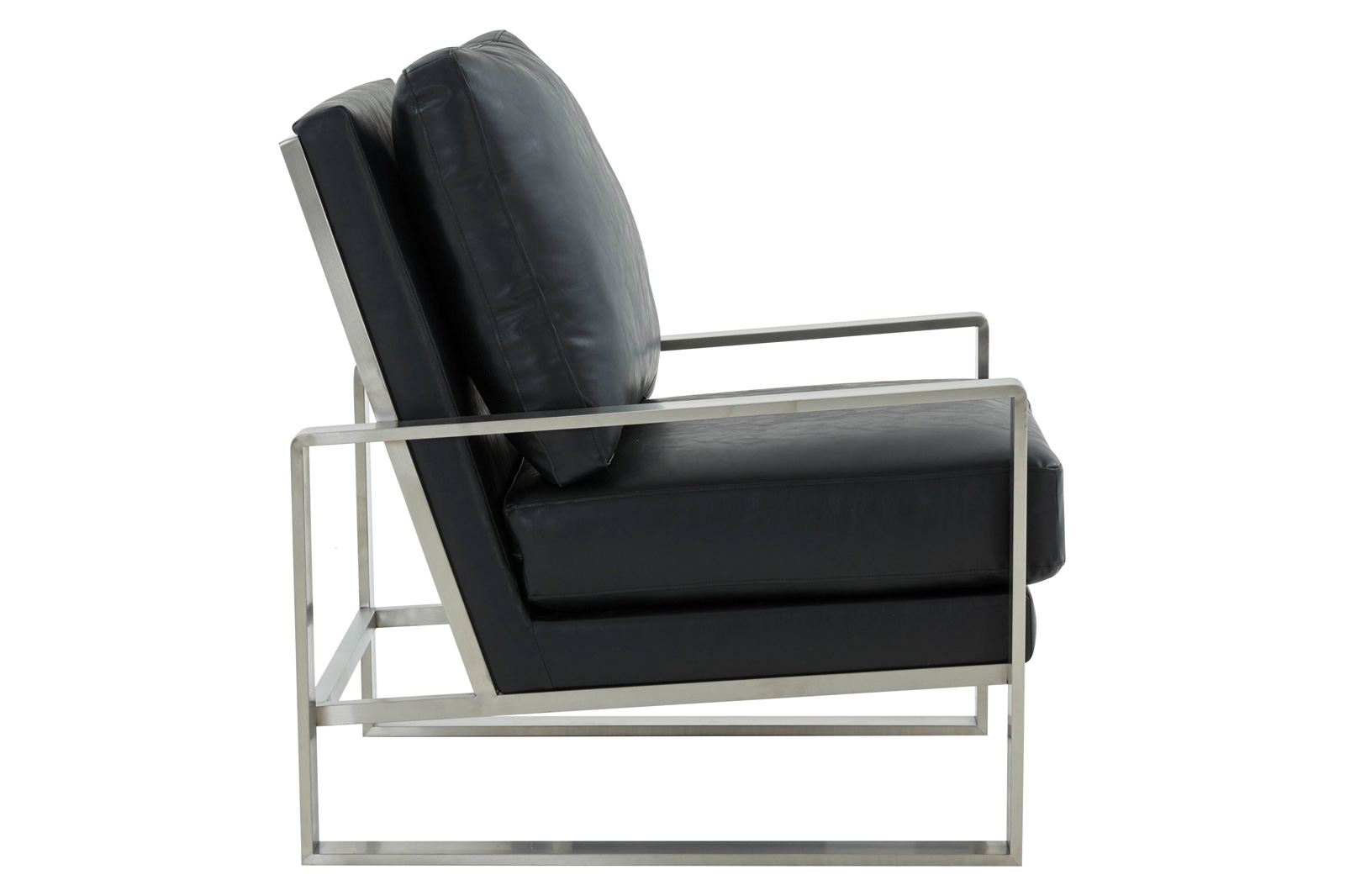 LeisureMod™ Jefferson Leather Modern Design Accent Armchair With Elegant Silver Frame - Black