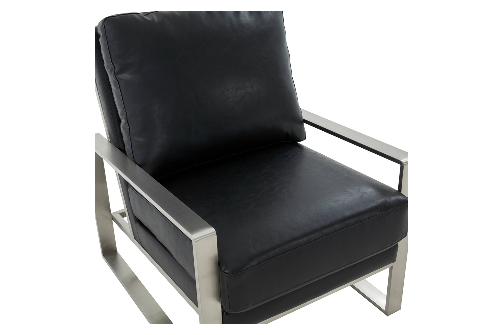 LeisureMod™ Jefferson Leather Modern Design Accent Armchair With Elegant Silver Frame - Black