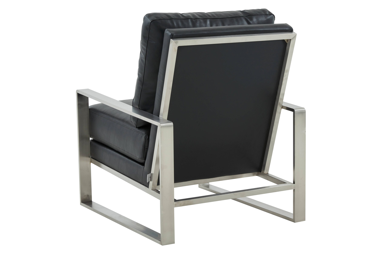 LeisureMod™ Jefferson Leather Modern Design Accent Armchair With Elegant Silver Frame - Black