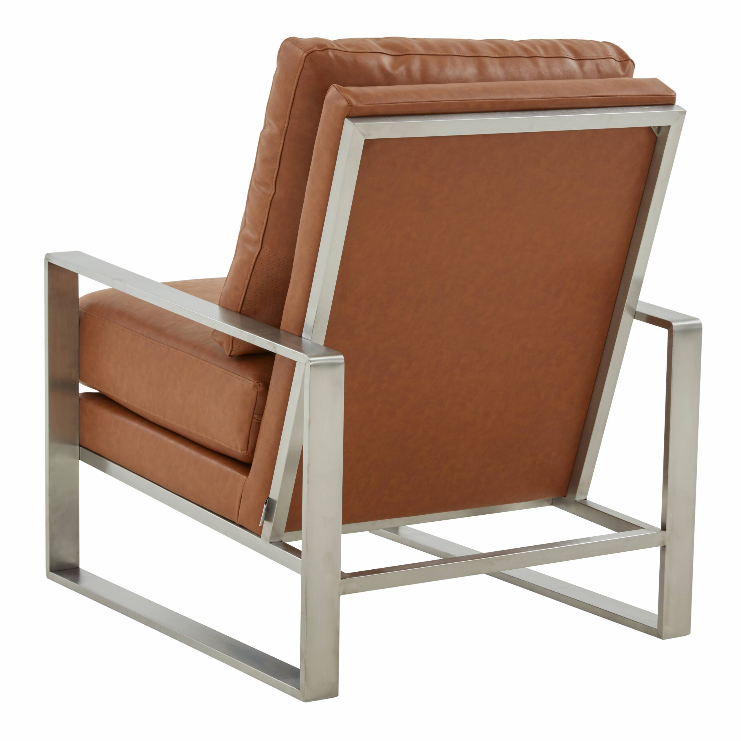 LeisureMod™ Jefferson Leather Modern Design Accent Armchair With Elegant Silver Frame - Cognac Tan