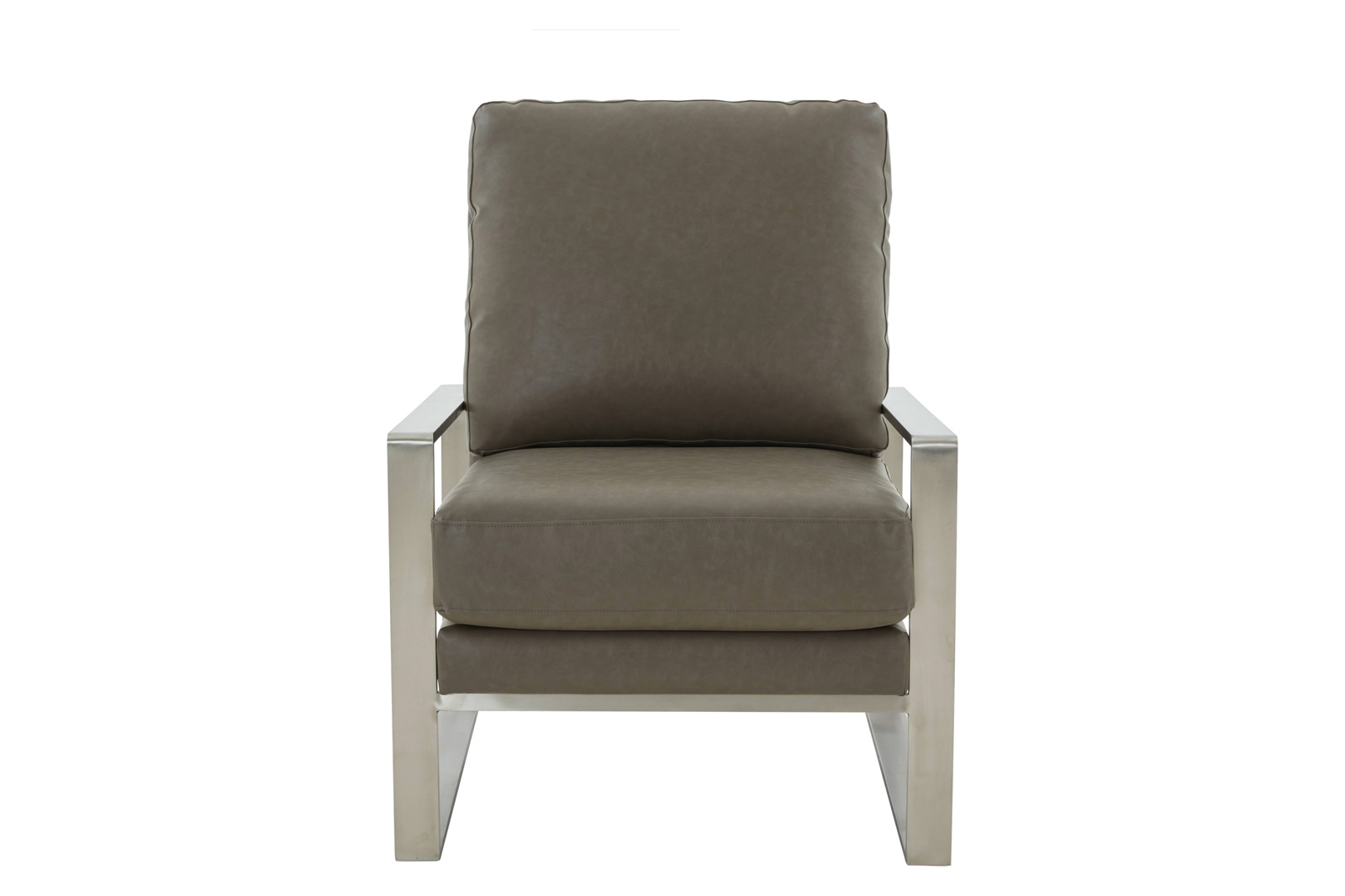 LeisureMod™ Jefferson Leather Modern Design Accent Armchair With Elegant Silver Frame - Gray