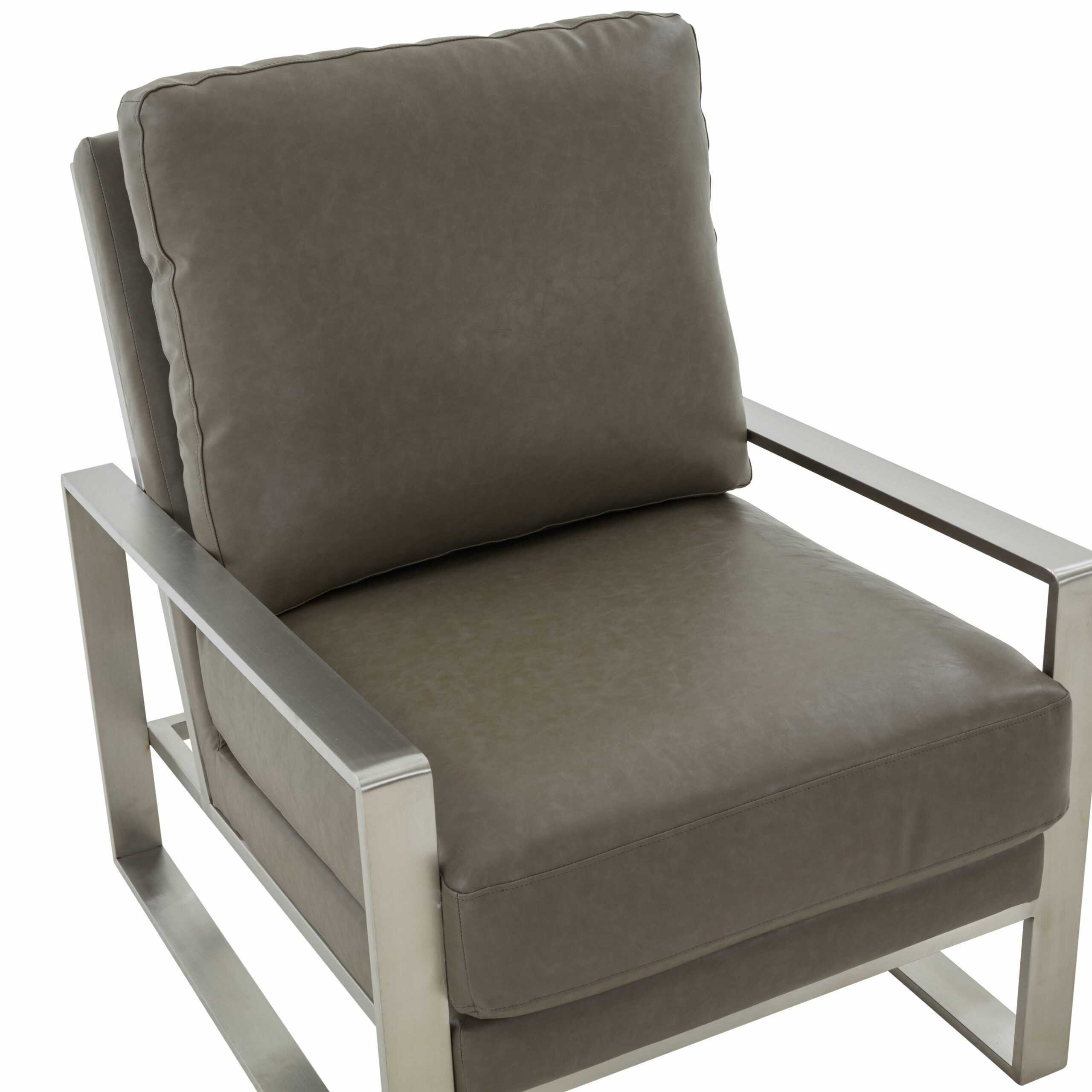 LeisureMod™ Jefferson Leather Modern Design Accent Armchair With Elegant Silver Frame - Gray