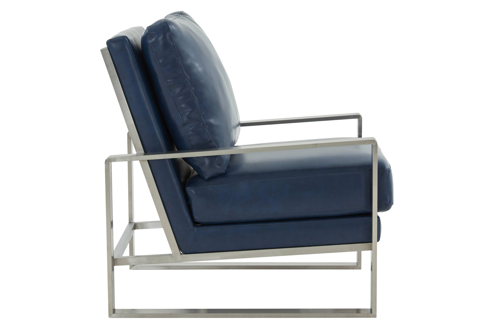 LeisureMod™ Jefferson Leather Modern Design Accent Armchair With Elegant Silver Frame - Navy Blue