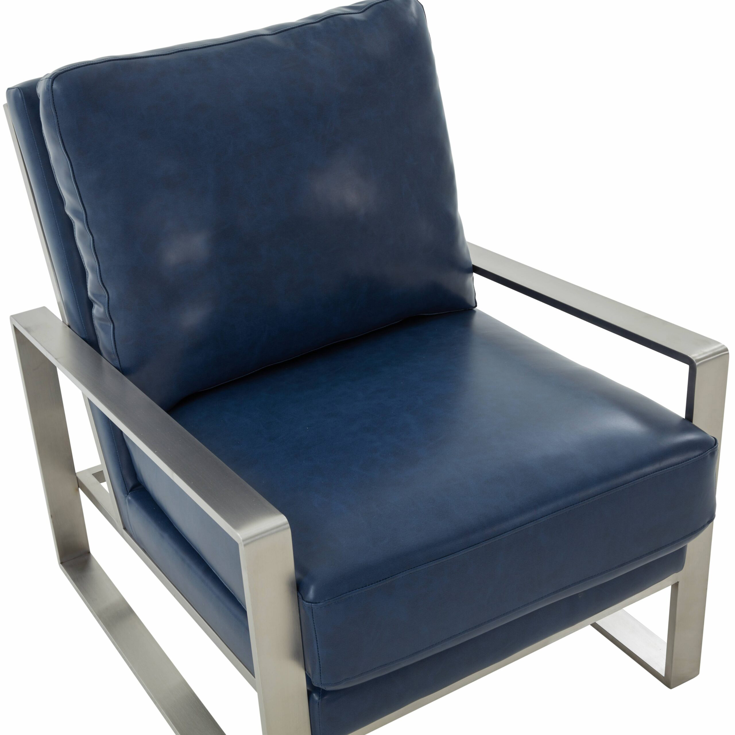 LeisureMod™ Jefferson Leather Modern Design Accent Armchair With Elegant Silver Frame - Navy Blue